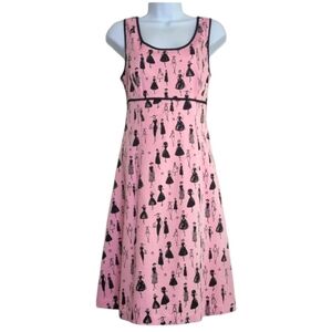 Retro 60s Style Fit & Flare High Fashion Novelty Print Dress Pink Black 6